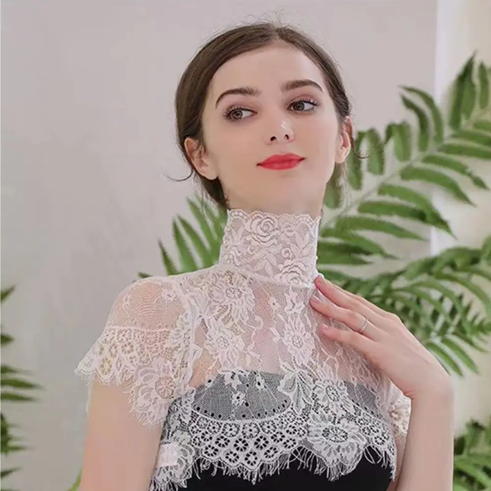 탈착식 레이스 가짜 칼라 여성용 블라우스 숄 랩 자수 쉬폰 가짜 칼라 탑 스카프 장식 의류 액세서리