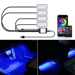 차량 실내 무드등, 앱 제어 자동차 분위기 LED 풋 라이트 USB 라이터