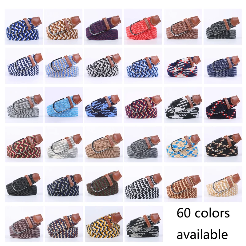 블루 블랙 여성 캐주얼 니트 핀 버클 남성 벨트 짠 캔버스 탄성 확장 가능한 땋은 스트레치 벨트 여성 청바지 60 색상