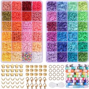 5000pcs 클레이 비즈 팔찌 만들기 키트, 48 색 플랫 라운드 클레이 Heishi 비즈 쥬얼리 팔찌 목걸이 귀걸이 만들기위한 설정