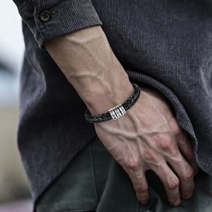 Lemegeton 맞춤형 남성 팔찌, 1-7 이름 각인 비즈 브레이드 가죽 팔찌, 맞춤형 쥬얼리, 우정 가족