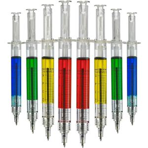 12Pcs 주사기 펜, 간호사를위한 개폐식 재미 멀티 컬러 참신 펜, 검정 잉크 쓰기, 간호 학생 학교 용품