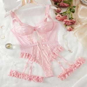 2pcs 붉은 꽃 레이스 가터 란제리 초커 여성과 함께 설정 Intimates 2022 Underwire 브래지어와 끈 팬티 숙녀 속옷 세트