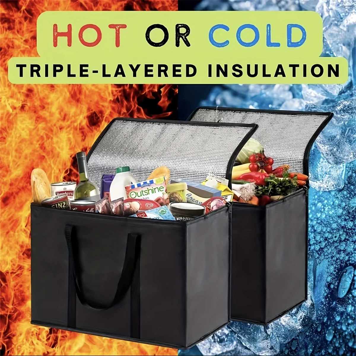 XL/대형 단열 가방: 음식을 몇 시간 동안 뜨겁고 차갑게 유지 - 식료품 토트, 소프트 쿨러 백, 피자 워머 가볍고 튼튼한 지퍼