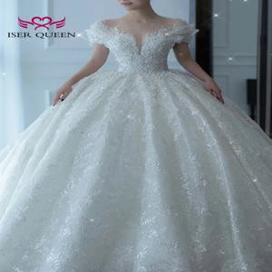 맞춤형 특수 슬리브 진주 비즈 웨딩 원피스 볼 가운, 레이스 아플리케, 신부용 예쁜 시민 웨딩 가운, WX0333