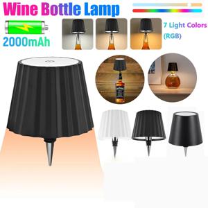 와인 병 LED 무선 테이블 램프, 조도 조절 RGB USB 충전식 식탁 조명, 음료 램프, 탑 터치, 2000mAh, 7 가지 색상