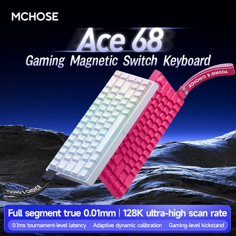MCHOSE ACE68 ACE60 Pro 마그네틱 키보드 유선 기계식 게이밍용 0.01mm 래피드트리거 8000Hz SOCD/Rs 0.125ms 128K 샘플링 레이트