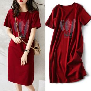 임산부를 위한 여름 루즈하고 트렌디한 프린트 한국식 심플하고 캐주얼한 라운드넥 드레스