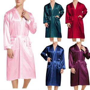 여름 신사복 솔리드 컬러 기모노 가운 새틴 목욕 가운 가운 여름 새 잠옷 루즈 피자마 드 Hombre Ice Silk Peignoir Homme