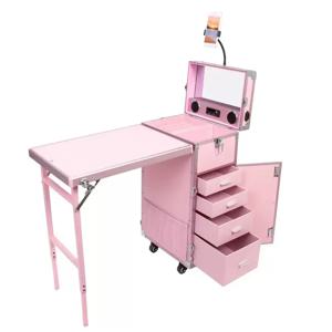 휴대용 매니큐어 테이블 접이식 네일 테이블 메이크업 기차 케이스 책상 화장품 트롤리 여행용 스토리지 주최자 서랍 M