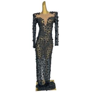 검은 섹시한 메쉬 드레스를 통해 볼 나이트 클럽 클럽 휴일 파티 3D 프린트 드레스 레드 카펫 활주로 드레스 ﻿ 춘지에창시우