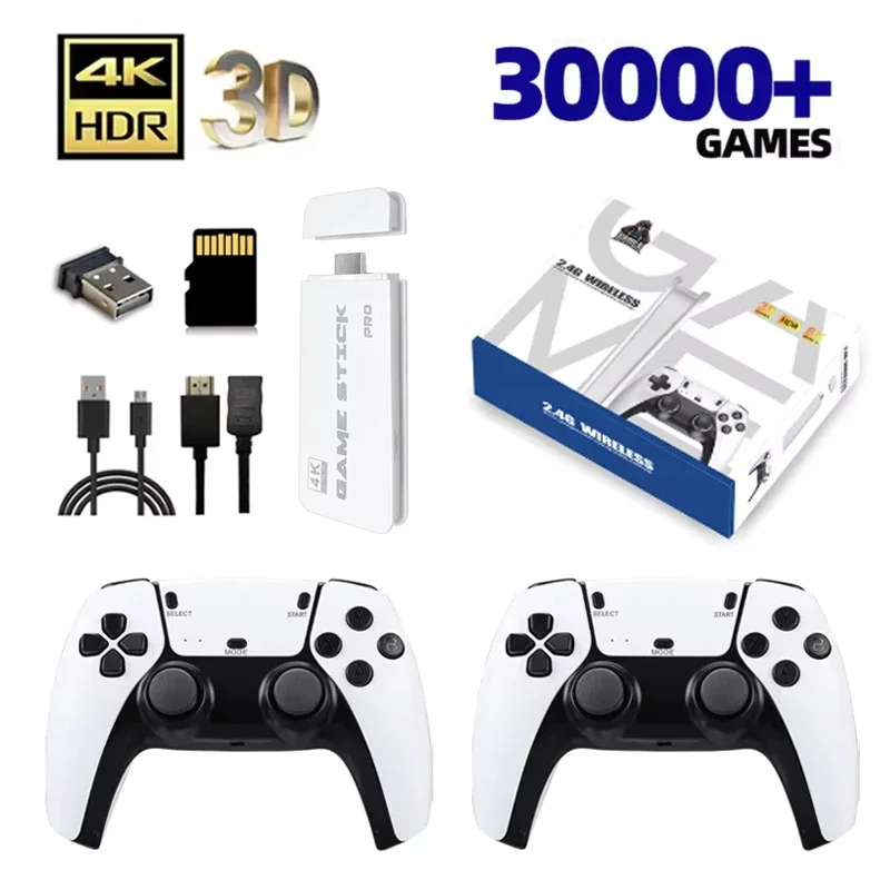 M15 4K 미니 레트로 게임 콘솔 스틱 - TV 및 휴대용, 64G/128G 30000+ 게임, HD 출력, 무선 게임패드