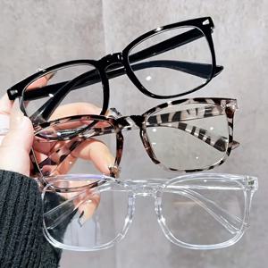 1/3PCS 미니멀리스트 사각형 투명 렌즈 안경 - 블루 라이트 차단제 일상 및 캐주얼 착용에 적합 15969