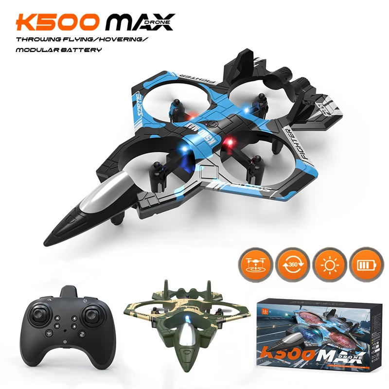 K500 MAX RC 전투기 2.4G 무선 조종 스턴트 글라이더 360 °   LED 장난감이 있는 어린이용 롤링 플라이트 비행 EPP 폼 비행기