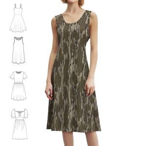 여성용 봄 여름 캐주얼 파티 드레스, 모시 오크 카모플라주 프린트 스목 드레스