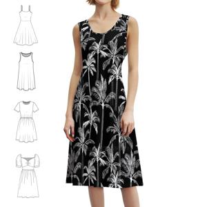 마커 팔므-블랙 한국 스타일 여성용 드레스 우아한 캐주얼 드레스 파티 또는 일상 착용 하와이안 트로피컬 홀리데이 비치