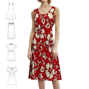 말리아 하와이안 히비스커스 셔츠 프린트-레드 스윗하트 넥라인 드레스 여성용 우아한 여름 파티 드레스 히비스커스 플로럴 하와이