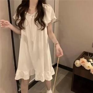 흰색 중간 길이 잠옷 여름 잠옷 여성 가정 의류 새 드레스 잠자는 섹시한 Nightwear 여성 탑을위한 한국 잠옷