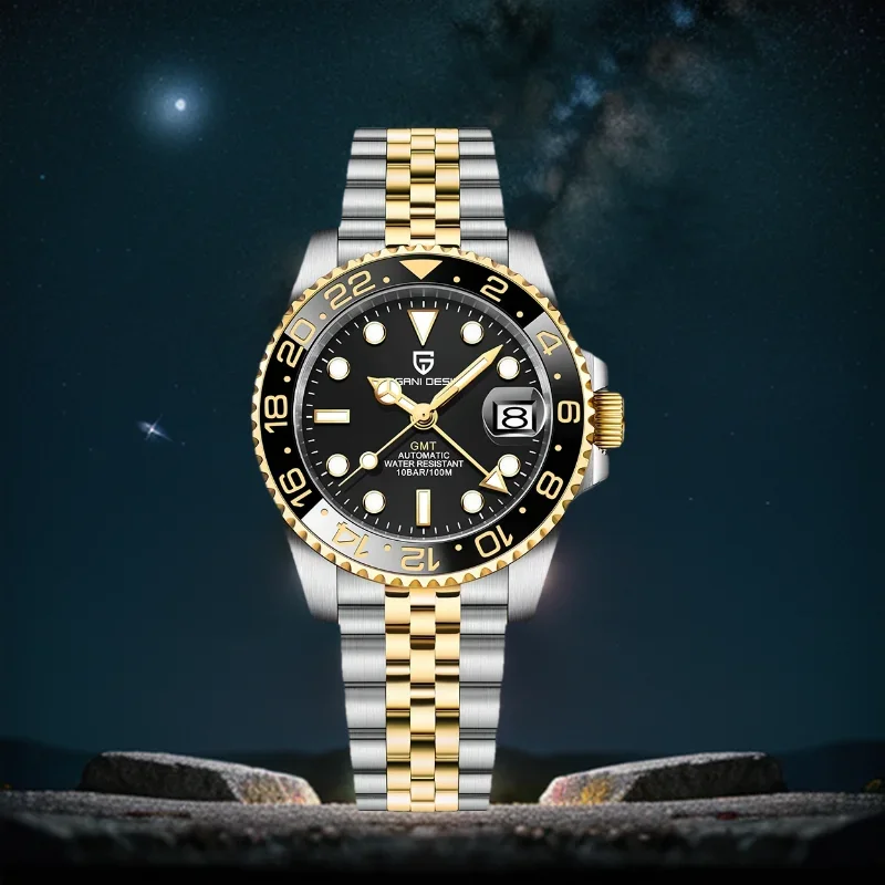 PAGANI DESIGN 새로운 PD-1662 남성용 기계식 시계 탑 사파이어 GMT 시계 100M 방수 남성용 자동 기계식 시계