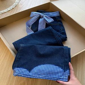 Y2K 봄 슬림 패션 여성 청바지 캐주얼 느슨한 대비 색 여성 청바지 높은 허리 기본 Chicly 넓은 다리 바지 여성