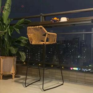 북유럽 PP 라탄 등받이 암체어 바 가구 단철 바 의자 주방용 모던 카페 야외 레스토랑 가정용 높은 스툴