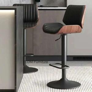 럭셔리 원목 바 의자 홈 북유럽 가죽 바 스툴 아일랜드 플랫폼 디자이너 모던 심플 의자 벤치 주방 바용