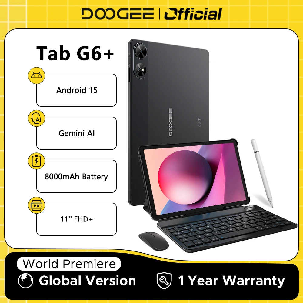 【브랜드+】두지 탭 G6+ 2 in 1 태블릿 PC 안드로이드 15 제미니 AI 듀얼 스피커 8000mAh 배터리 32GB(8+24) 램 256GB 롬 L1 4G LTE