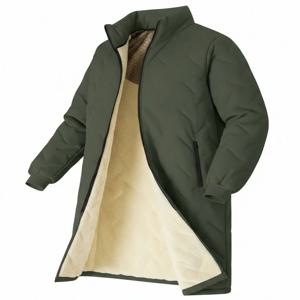 중간 길이 겨울 재킷 남성용 따뜻한 롱 코트 캐주얼 퀼팅 패딩 재킷 단색 야외 파카 플리스 안감 두꺼운 아우터