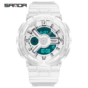 Sanda 여성용 투명 시계, 방수 다기능 야광 스포츠 더블 디스플레이, 커플 전자 시계, 최고 브랜드 패션
