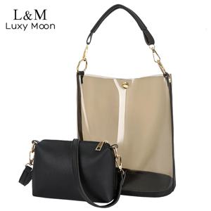 여성용 투명 젤리 캔디 비치 핸드백, 패션 여름 버킷 가방 XA67E, 2 개