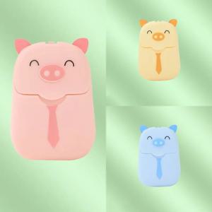 1 상자 사랑스러운 돼지 비누 종이 손 세척 향기로운 비누 종이 휴대용 일회용 비누 목욕 여행 핸드 케어 청소 도구 새로운