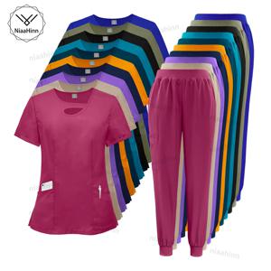 Niaahinn 패션 병원 유니폼 간호사 미용 치과 살롱 작업복 유니폼 의료 스크럽 여성용 통기성 스크럽 세트