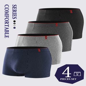 남성용 복서 속옷 4개 부드럽고 통기성이 뛰어나며 편안한 남성용 팬티 스트라이프 트렌디한 개성 캐주얼 루즈 복서