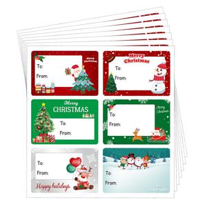 60pcs/10sheets 크리스마스 태그 8 디자인 선물 스티커 이름 태그 산타 눈사람 크리스마스 트리 순록 종소리 휴일 장식 태그