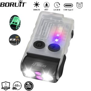 BORUiT V20-1 키체인 EDC LED UV 손전등 Type-C 충전식 토치 버저 작업등 클립 자석 캠핑 포켓 랜턴