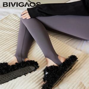 BIVIGAOS 여성 기모 스타킹, 하이웨이스트 신축성 타이트핏, 섹시한 스포츠 요가 레깅스, 용수철 가을