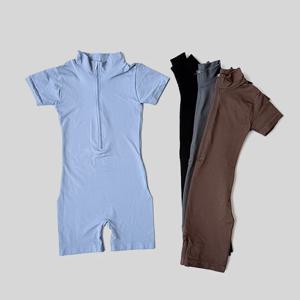 여름 짧은 소매 지퍼 점프 슈트 스포츠 착용 체육관 피트니스 스포츠 바디 슈트 여성 러닝 패션 운동복