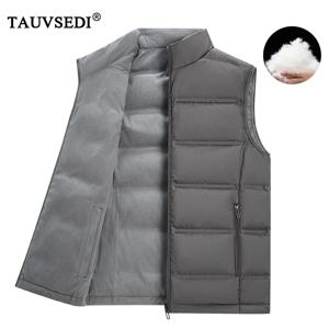 겨울 남성용 화이트 덕 다운 베스트 남성용 따뜻한 방풍 스탠드 칼라 민소매 조끼 남성용 포켓 초경량 방수 조끼 7XL