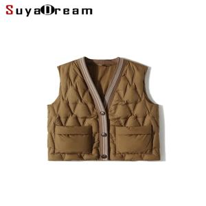 SuyaDream 여성용 다운 코트, 95% 구스 덕 다운 필, V넥, 퀼트 겨울 파카, 2023 가을 겨울 따뜻한 조끼