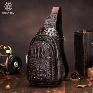 SCHLATUM 남성용 천연 가죽 빈티지 악어 패턴 체스트 백, 럭셔리 크로스 바디 여행 가방, 다기능 슬링백