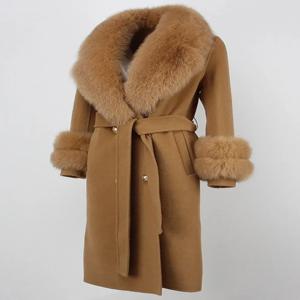 리얼 모피 코트 롱 2024 겨울 자켓 여성 천연 양모 혼합 캐시미어 더블 브레스트 벨트 따뜻한 streetwear 새로운 패션