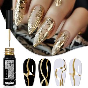 골드 실버 메탈릭 라이너 페인트 젤 매니큐어 크롬 미러 메탈릭 효과 슈퍼 브라이트 프렌치 UV LED 세미 퍼머넌트 네일 젤