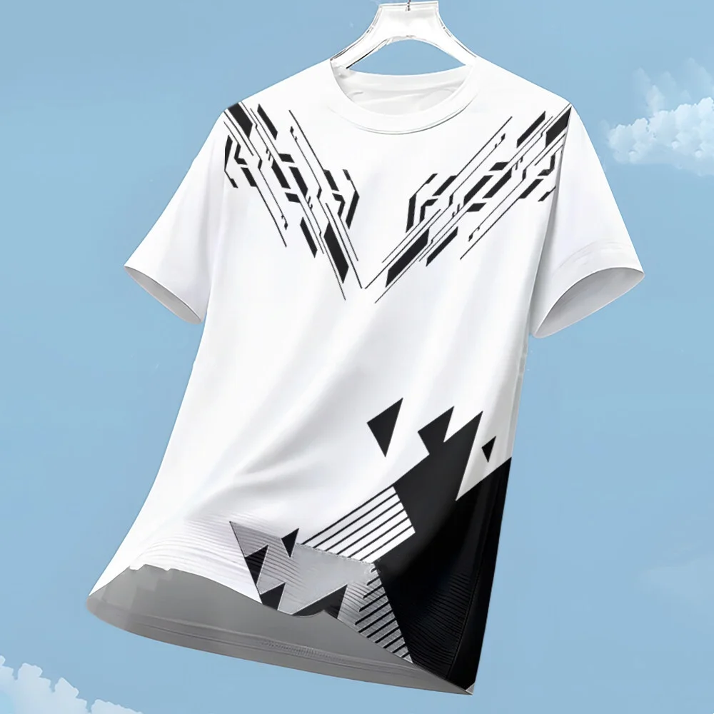 남성용 티셔츠 패션 컬러 블록 3D 프린트 티 야외 달리기 피트니스 스포츠 반팔 여름 캐주얼 오 넥 루즈 통기성 탑