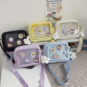 Ins 스타일 크로스 바디 백 (투명 배지 포함) Windows 한국 소녀 캐주얼 전화 소형 가방 애니메이션 슬링 백 디스플레이 상품 가방