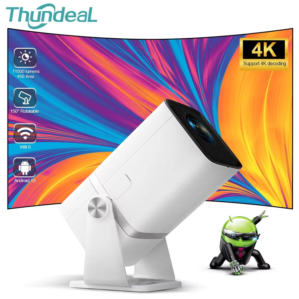 ThundeaL 4K 풀 HD 프로젝터 FHD TD80W 안드로이드 WiFi 3D 홈시어터 TD80 휴대용 빔 미니 프로젝터 회의 3D 비디오 PK HY320