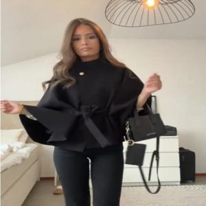 우아한 스탠드 여성 코트 솔리드 긴팔 버튼 벨티드 레이스업 가디건 재킷 2025 가을 겨울 아우터 여성 상의