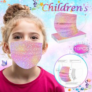 10개 어린이용 페이스 마스크 타이다이 프린트 통기성 3겹 일회용 마스크 어린이용 프린트 야외 보호