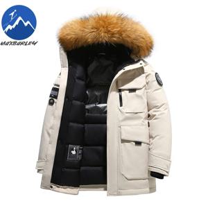 맥스바리 스키 다운 재킷 남성용 겨울 화이트 90% 오리털 후드 퍼 칼라 파카 럭셔리 스노우 두꺼운 따뜻한 자수 디자인 패딩