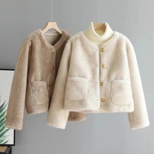 여성용 숏 퍼 재킷 인조 밍크 숏 퀼팅 코튼 블렌드 아우터 루즈핏 캐주얼 탑 한국 스타일 스몰 프래그런스 스타일