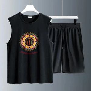 남성용 탱크탑 세트 통기성 패션 신상 남성 세트 트레이닝복 세트 남성용 반팔+반바지 폴리에스터 여름